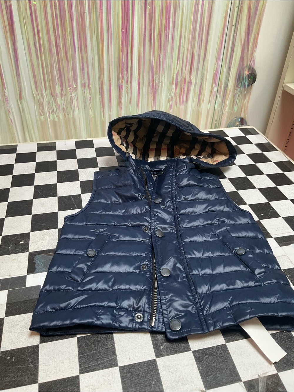 Burberry Navy Quilted Hooded Vest for Kids